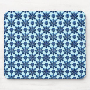 Blue Snowflake Patterned Background Mouse Pad
