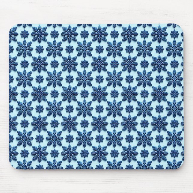 Blue Snowflake Patterned Background Mouse Pad (Front)