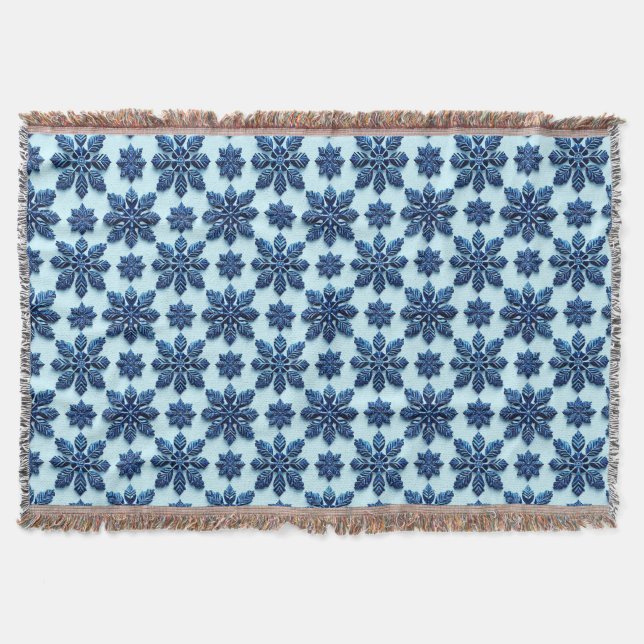 Blue Snowflake Patterned Background Throw Blanket (Front)