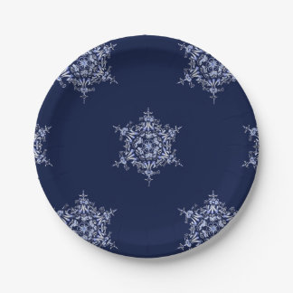 Blue Snowflake patterned Medium size Paper Plates