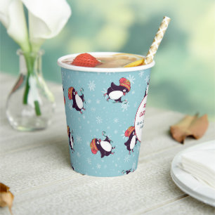 Blue Snowflake Penguin Pattern Christmas Paper Cups