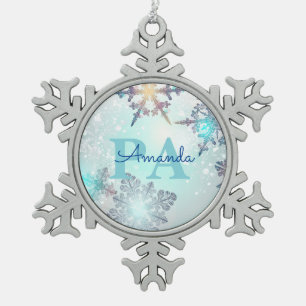 Blue Snowflake Personalized Name PA Pewter Christmas Ornament