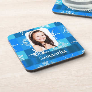 Blue snowflake photo template coaster