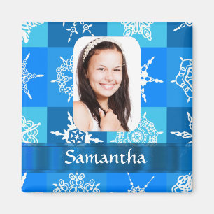 Blue snowflake photo template magnet