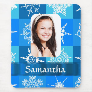 Blue snowflake photo template mouse pad