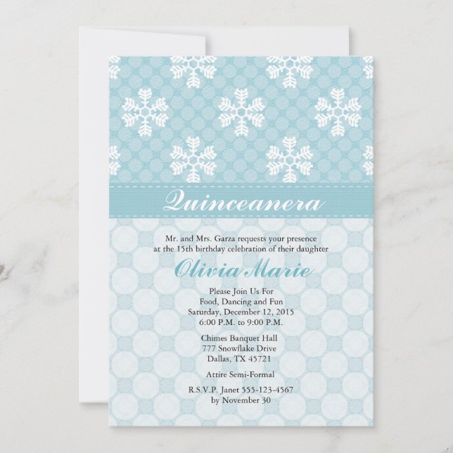 Blue Snowflake Quinceanera Invitations (Front)