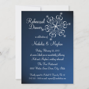 Blue Snowflake Rehearsal Dinner Invitation