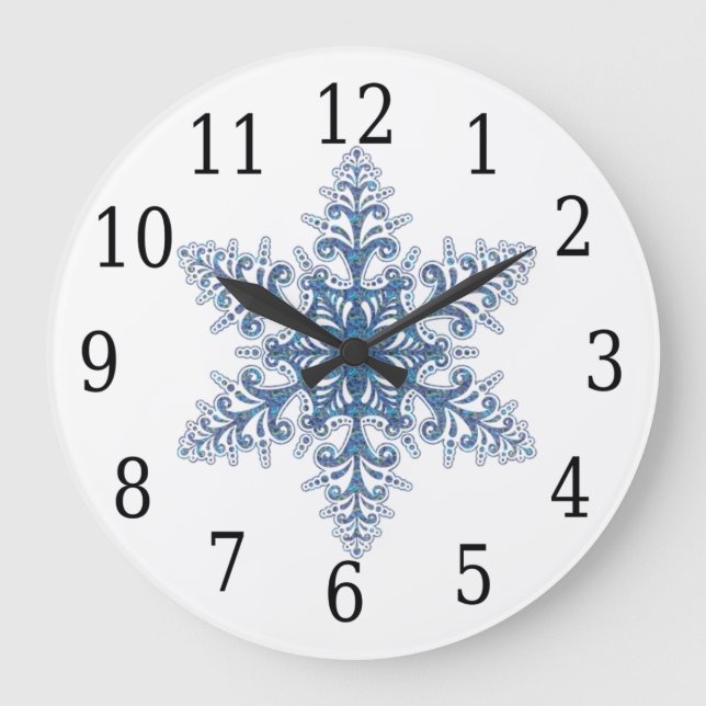 Blue Snowflake Round Clock (Front)