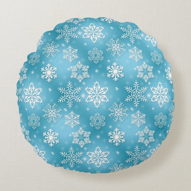 Blue Snowflake Round Cushion (Front)