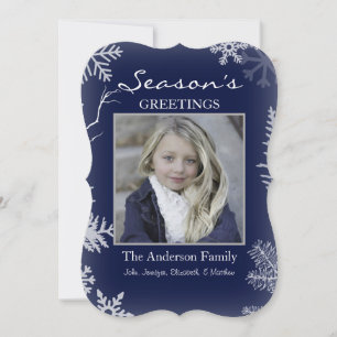 Blue Snowflake Rustic Wood Holiday Card