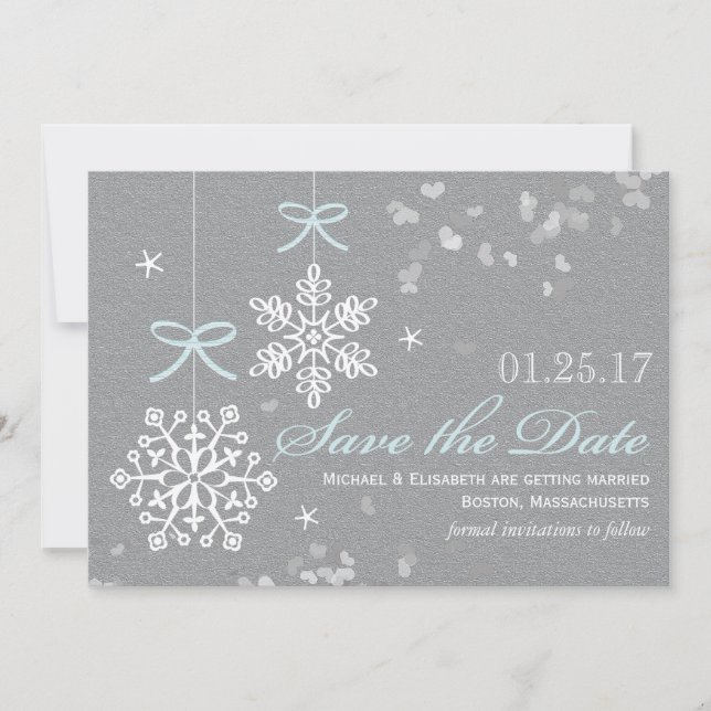 Blue Snowflake Save the Date Cards (Front)
