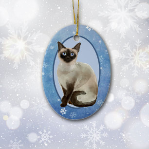 Blue Snowflake Siamese Cat Christmas Ceramic Ornament