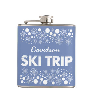 Blue Snowflake Ski Trip flask