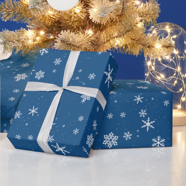Blue Snowflake Snow Winter Christmas Holidays Wrapping Paper (Holidays)