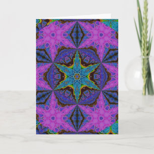 Blue Snowflake Starburst Kaleidoscopic Mandala Holiday Card