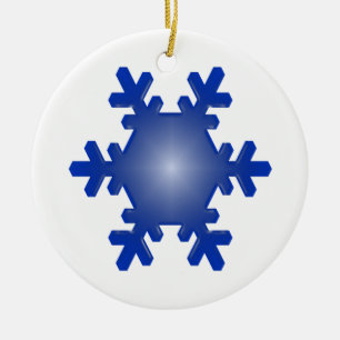 Blue Snowflake Starburst on White Ceramic Ornament