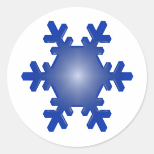 Blue Snowflake Starburst on White Classic Round Sticker