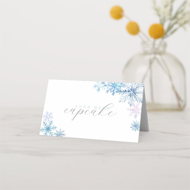 Blue Snowflake Tent Menu Card — Winter First Birth (Front)