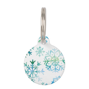 Blue Snowflake Watercolor Art Pet Tag