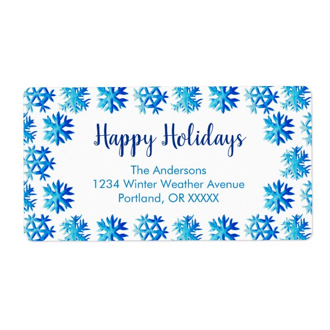 Blue Snowflake Watercolor Winter Art (Front)