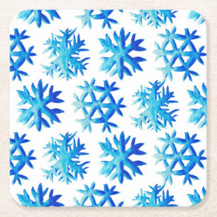 Blue Snowflake Watercolor Winter Art Square Paper Coaster