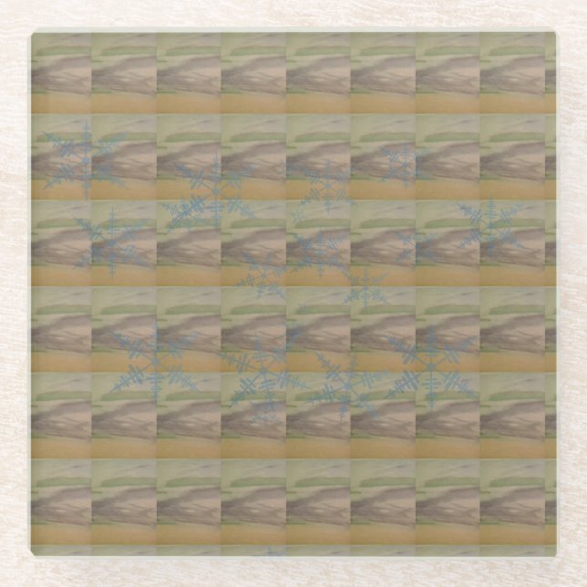 Blue snowflake waves on the Seashore Glass Coaster (Front)