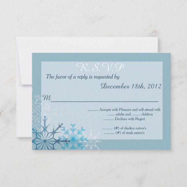 Blue Snowflake Winter 3.5x5 R.S.V.P. Reply Card (Front)
