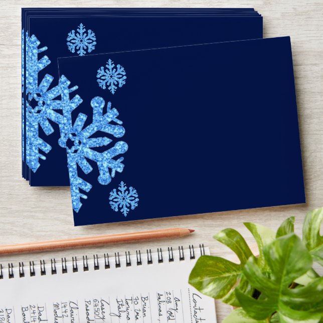 Blue Snowflake Winter Birthday Envelope (Stacked)