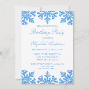 Blue Snowflake Winter Birthday Party Invitation