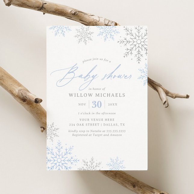 Blue Snowflake Winter Boy Baby Shower Invitation (Creator Uploaded)