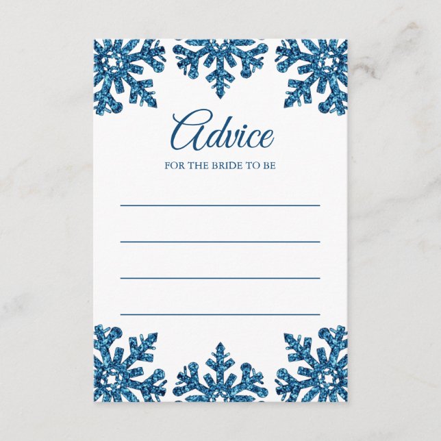 Blue Snowflake Winter Bridal Shower Advice Card (Front)