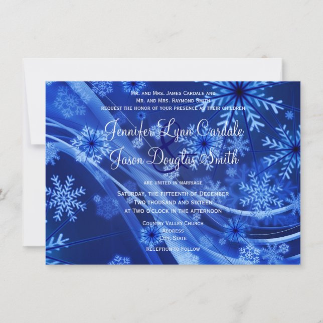 Blue Snowflake Winter Christmas Wedding Invitation (Front)