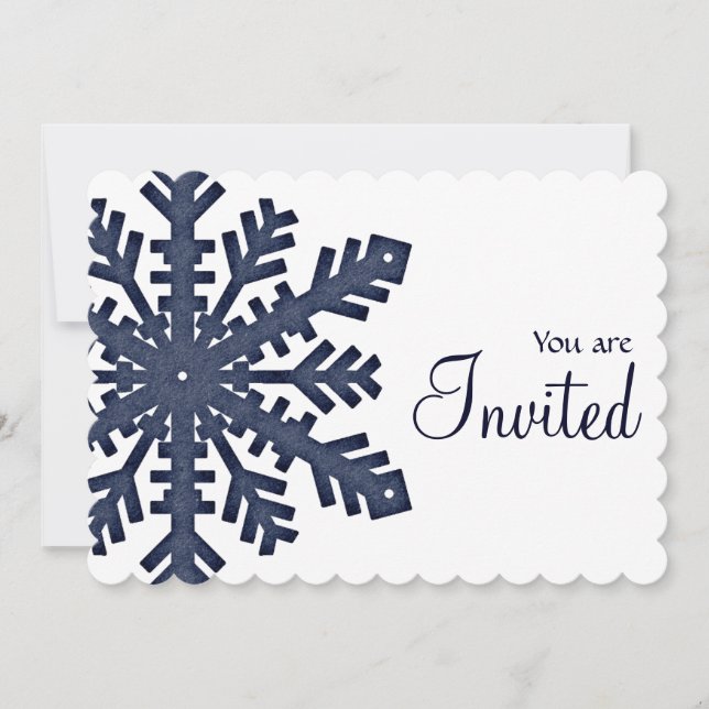 Blue Snowflake Winter Dinner Party Invitation 1 (Front)