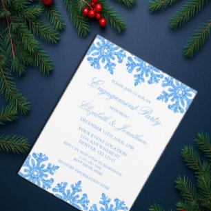 Blue Snowflake Winter Engagement Party Invitation