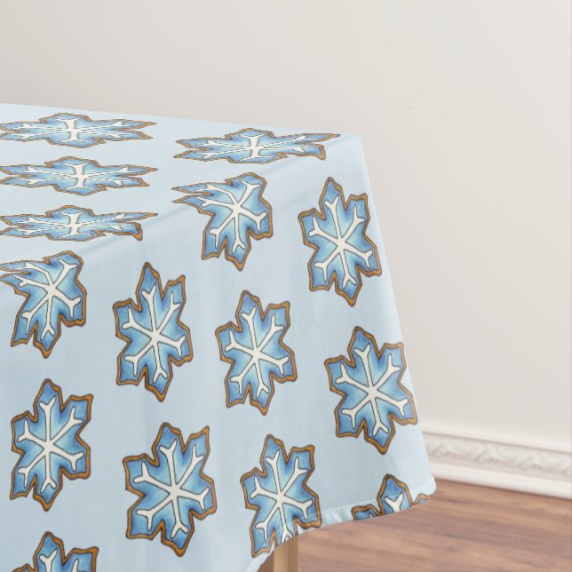 Blue Snowflake Winter Hanukkah Christmas Holiday Tablecloth (In Situ)