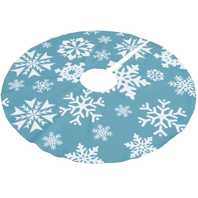 Blue Snowflake Winter Holiday Christmas Tree Skirt (Angled)