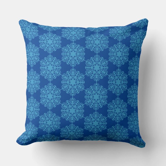 Blue Snowflake Winter Holiday Throw Pillow (Front)