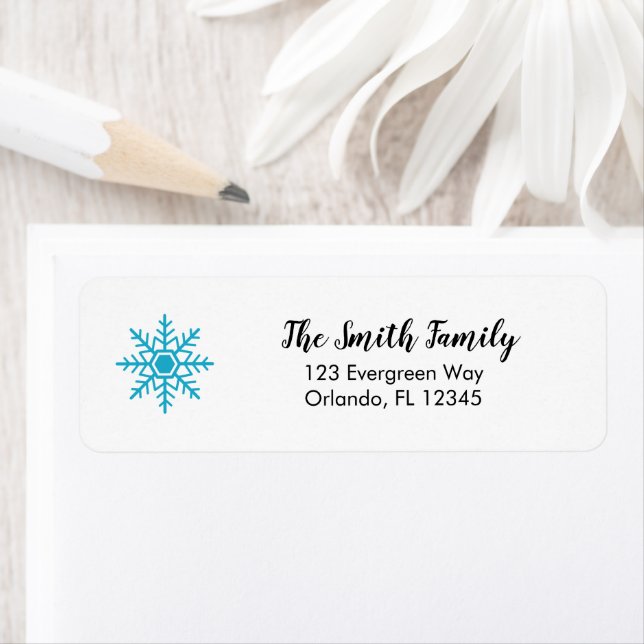 Blue Snowflake Winter Return Address Label (Insitu)