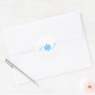 Blue Snowflake Winter Wedding Classic Round Sticker