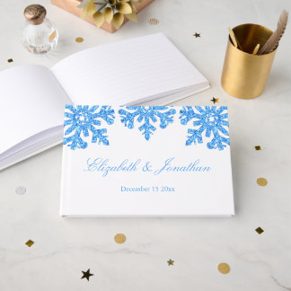 Blue Snowflake Winter Wedding Guest Book
