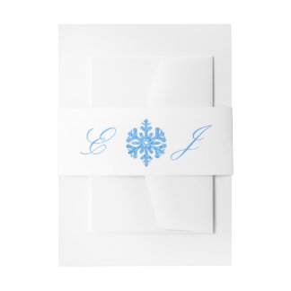 Blue Snowflake Winter Wedding Invitation Belly Band