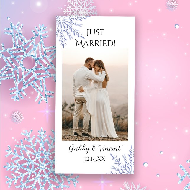 Blue Snowflake Winter Wedding Just Married Announcement (Creator Uploaded)