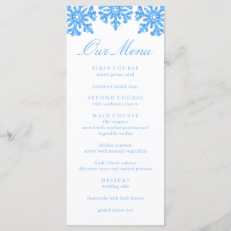 Blue Snowflake Winter Wedding Menu