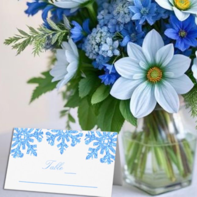 Blue Snowflake Winter Wedding Place Card (Creator Uploaded)