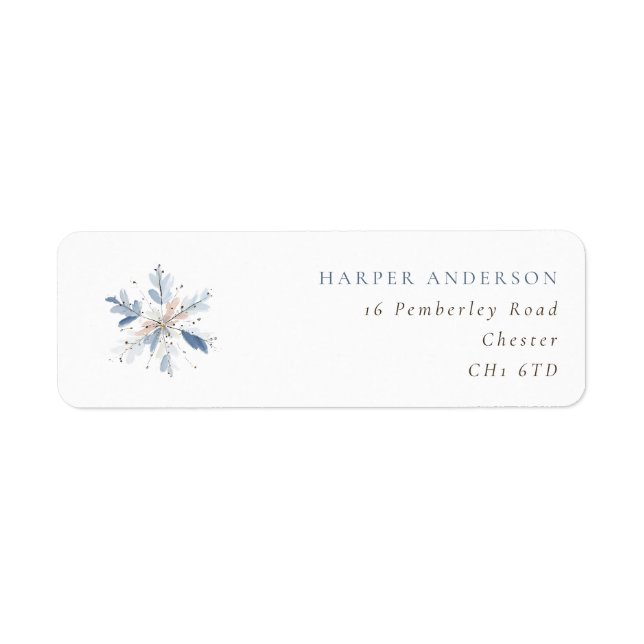 Blue Snowflake Winter Wedding Return Address Label (Front)
