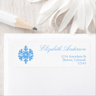 Blue Snowflake Winter Wedding Return Address Label