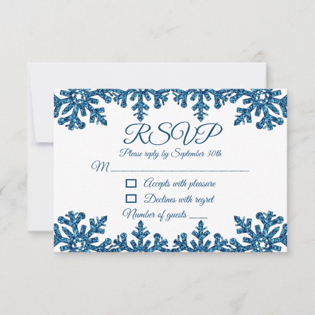 Blue Snowflake Winter Wedding RSVP Card (Front)