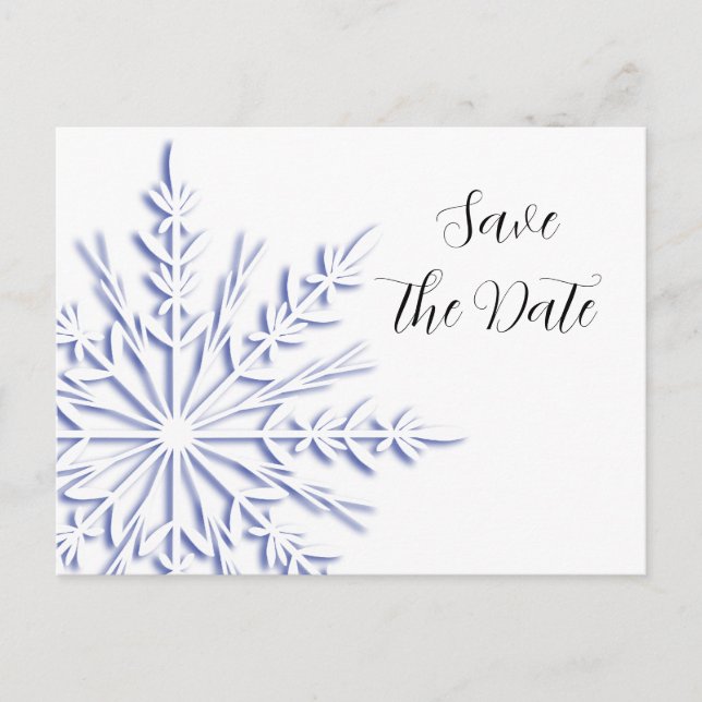 Blue Snowflake Winter Wedding Save the Date Announcement Postcard (Front)