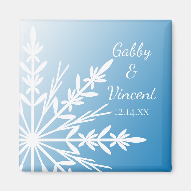 Blue Snowflake Winter Wedding Save the Date Magnet (Front)