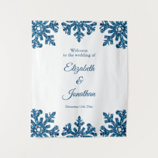 Blue Snowflake Winter Wedding Tapestry